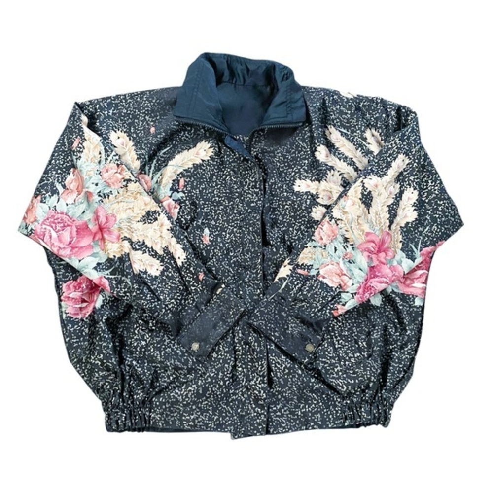 Vintage Metallic Silky Floral Patterned Bomber Jacket Medium